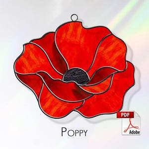 Poppy Stained Glass Pattern. Flower suncatcher. Poppy template for making stained glass. PDF Digital Download