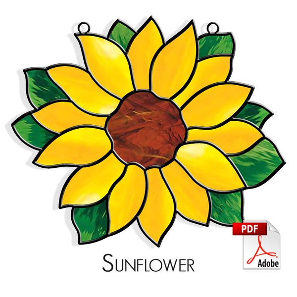 Sunflower Stained Glass Pattern. Flower suncatcher. Sunflower template for making stained glass. PDF Digital Download