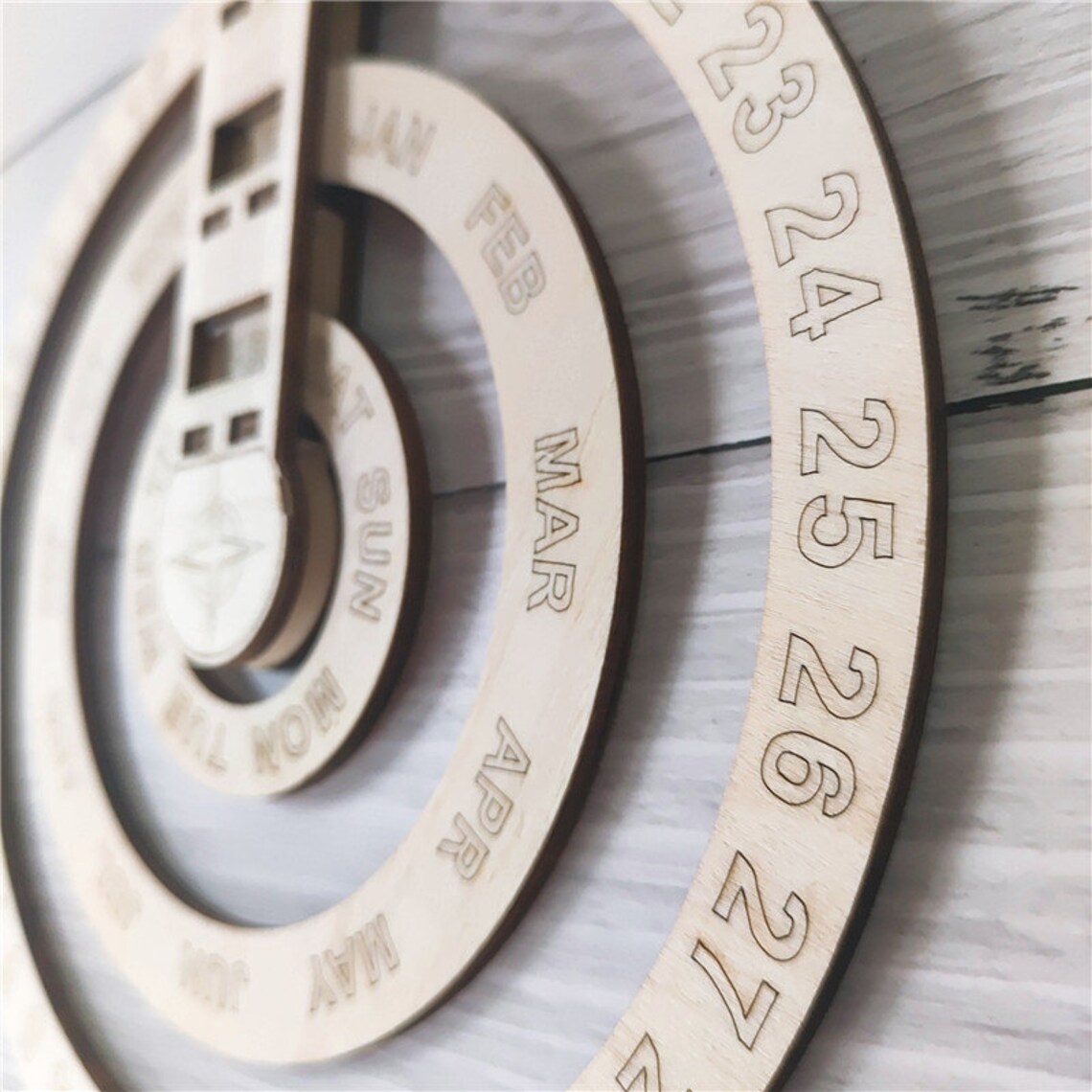 Wooden Wall Calendar Circular Rotating Calendar Wall Etsy