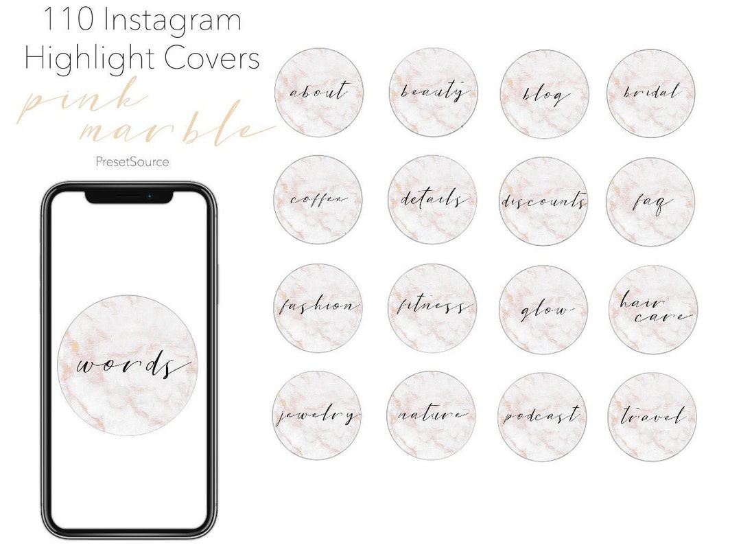 110 Pink Marble Calligraphy Icons for Your Instagram - Etsy