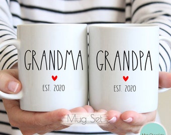 Grandma, Grandpa Mug Set #8 - New Grandma Gift, New Grandpa Gift, New Baby Gift, Grandparents Mug Set, Grandma Mug, Grandpa Mug