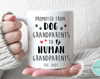 Promoted From Dog Grandparents To Human Grandparents - Grandparents Gift, Grandpa Reveal, Grandma Reveal, New Baby, Grandparents Mug