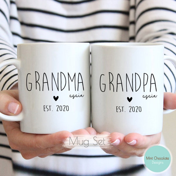 Grandma, Grandpa Again Mug Set #5 - Mother's Day Gift, Grandma Again Gift, Grandpa Again Gift, Baby Again Gift, Grandparents Mug Set