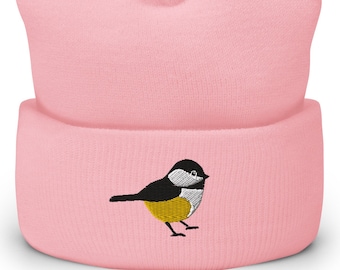 Embroidered Black-Capped Chickadee Cuffed Beanie | Bird Gift | Chickadee | Bird Clothing | Chickadee Gift | Bird Nerd | Birder | Gift |