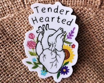 Tender Hearted Vinyl Sticker | Anatomical Heart Sticker | Floral Art | Queer Artist | LGBTQ+ | Heart Condition | Disabled | Healing Art