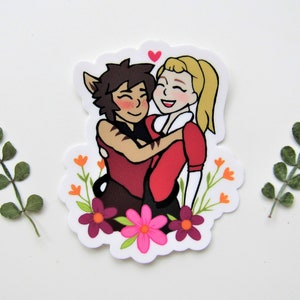 She Ra Catra and Adora Vinyl Sticker | Sticker | She Ra | Catradora | LGBTQ+ | Queer Love | Lesbian | Sapphic Art | Floral Art | Fan Art