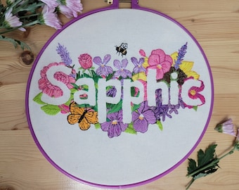 Sapphic Nature Embroidery Art Extra Large 11 inch Hoop | Handmade Thread Art | Sapphic Art