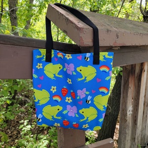 Frog and Rainbow Tote Bag | Nature Tote Bag |Queer Bag | Frog Bag |Book bag| Tote Bag |Large Bag | Rainbow Bag