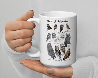 Owls of Alberta White glossy mug