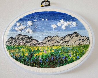 Rocky Mountain Wildflower Embroidery, 6 inch Oval Embroidery Hoop | Canmore AB | Handmade | One of a kind| Thread Art | Painting with thread