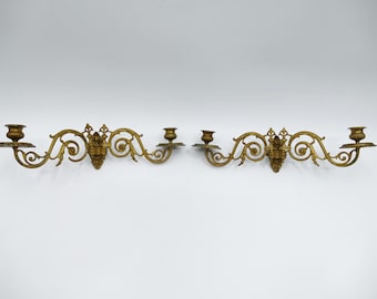 Coppia di candelabri per pianoforte dorati – Stile Napoleone III – Candelieri antichi francesi, circa 1870