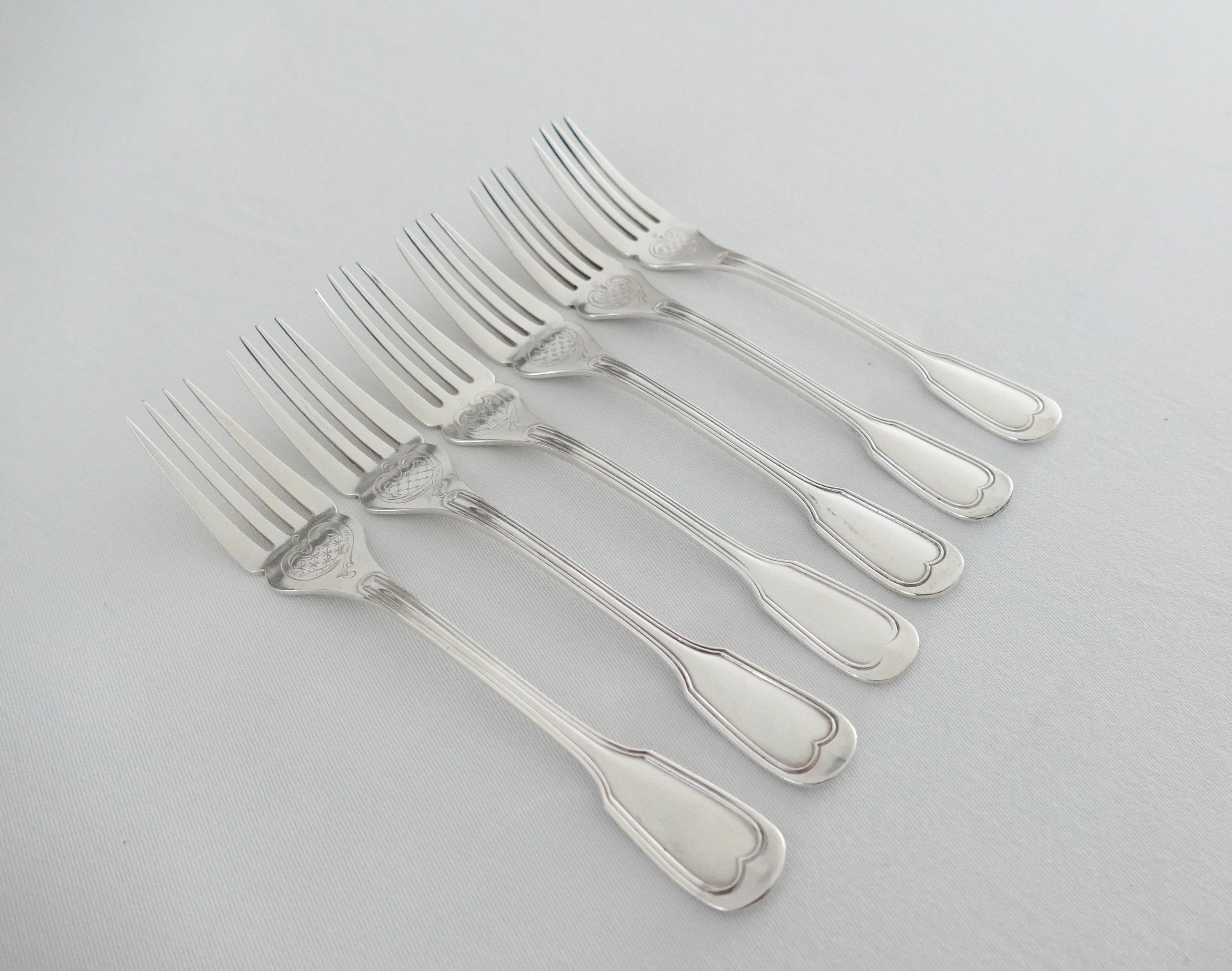 Christofle - Fourchette - Couvert de service à poisson modèle Pompadour
