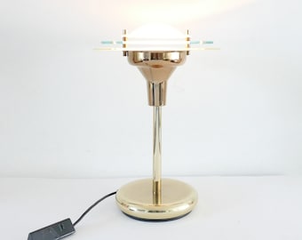 Art Deco Revival Desk Lamp - Relco Milano 1980s Table Lamp | Modernist Brass and Glass