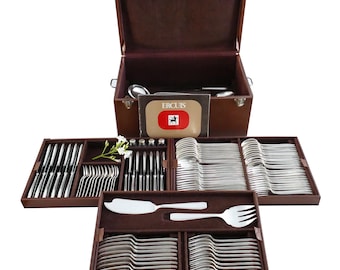 Art Deco Silver Plated Cutlery Set by Ercuis | French 118-piece Flatware Canteen | 12-Person Service (France, 1930's) - Carthage