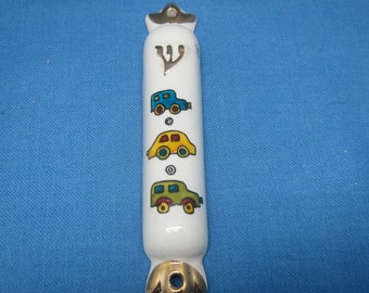 Cars Children's Porcelain Mezuzah Case Hand Painted in Israel