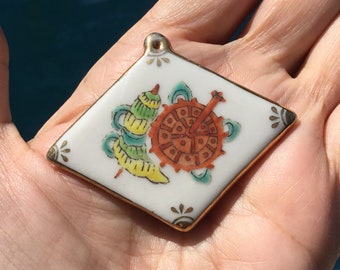 Beautiful Porcelain Ornament Ceramic Piece - Cabochons for Jewelry Design - Pendant or Necklace