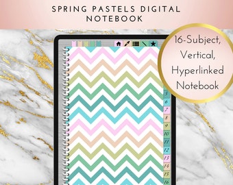 16 Subject "Spring Pastels" Digital Notebook | PDF | Hyperlinked | Goodnotes | Xodo | Vertical | Instant Download