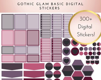 Gothic Glam Basic Digital Planner Stickers | Individual PNGs| Instant Download