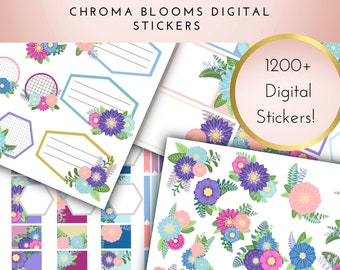 Chroma Blooms Digital Planner Stickers | Individual PNGs | Instant Download