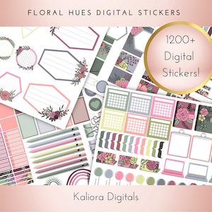 Adesivi per planner digitali Floral Hues / PNG individuali / Adesivi Xodo / File GoodNotes / Download immediato