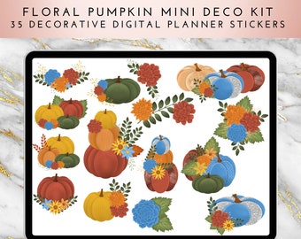 Floral Pumpkin Mini Deco Sticker Set | Digital Stickers | Pre-cropped PNGs | Planner Stickers | Instant Download