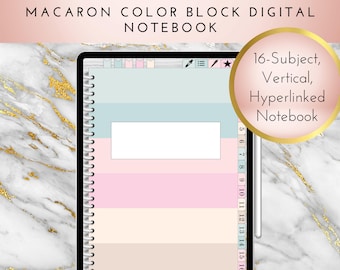 16 Subject "Macaron" Color Block Digital Notebook | PDF | Hyperlinked | Goodnotes | Xodo | Vertical | Instant Download