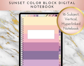 16 Subject "Sunset" Color Block Digital Notebook | PDF | Hyperlinked | Goodnotes | Xodo | Vertical | Instant Download
