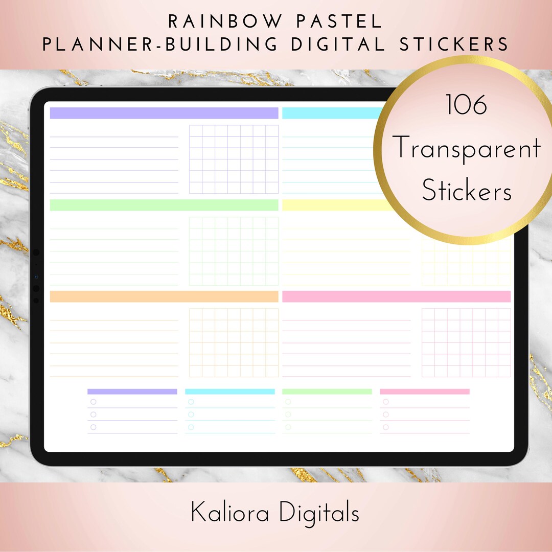 Rainbow Pastel Planner Building Digital Stickers | Goodnotes ...