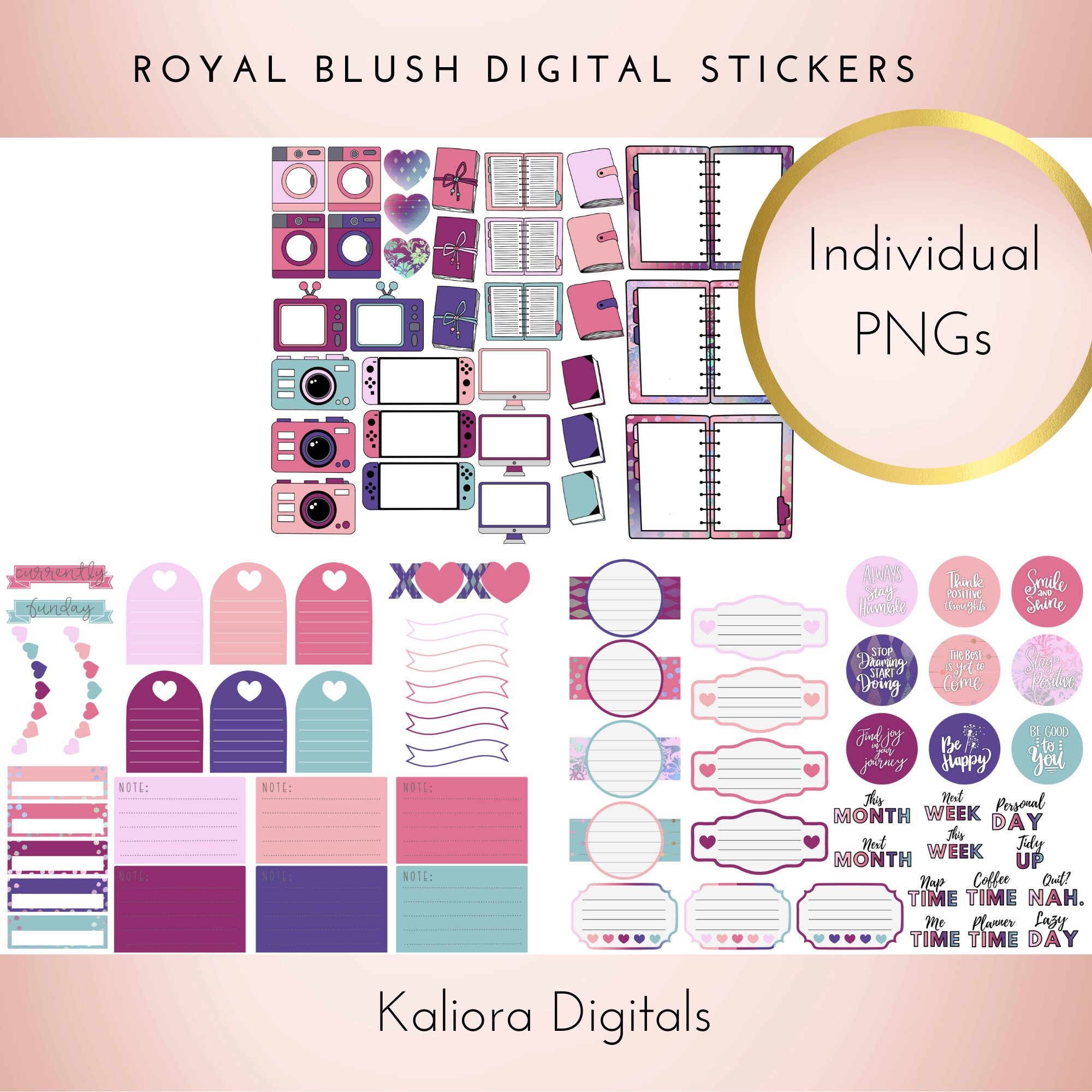 Royal Blush Digital Planner Stickers | Individual Pngs | Goodnotes File ...