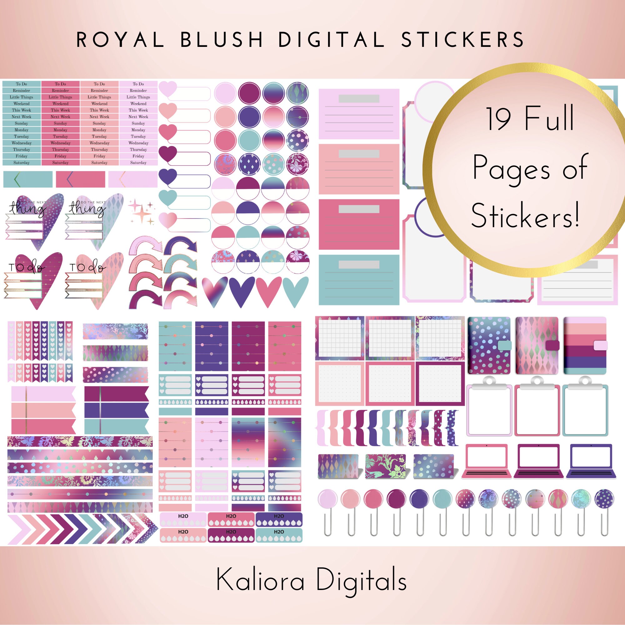 Royal Blush Digital Planner Stickers | Individual Pngs | Goodnotes File ...