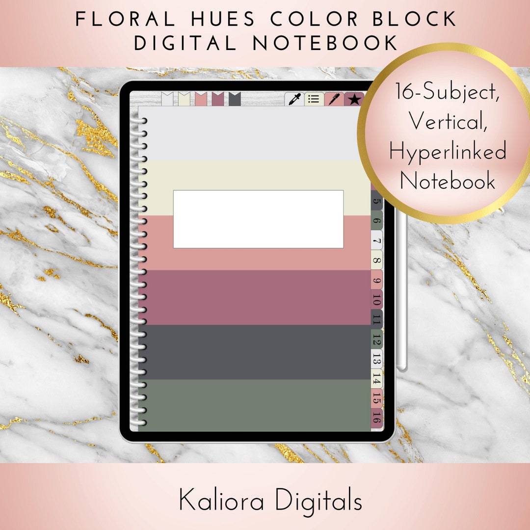 16 Subject "floral Hues" Color Block Digital Notebook | PDF ...