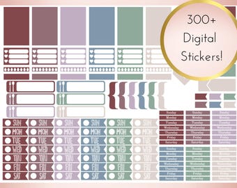 Moody Mauve Basic Digital Planner Stickers | Individual PNGs| Goodnotes | Instant Download