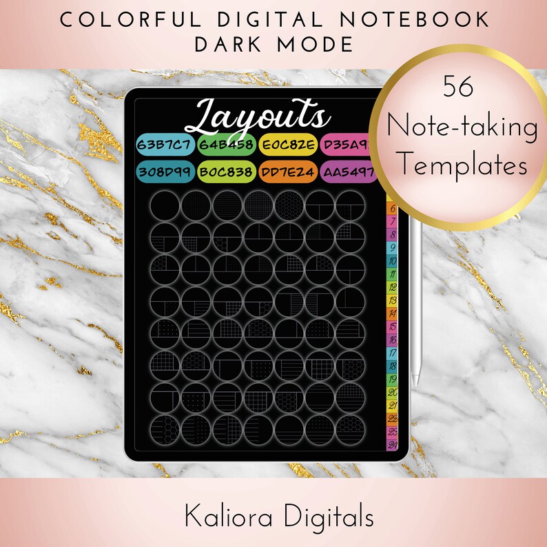 Colorful Digital Notebook Dark Mode PDF Goodnotes Xodo Instant Download image 2