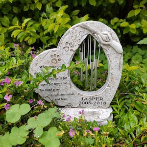 Pet Memorial Stones with Wind Chimes - Engraved Pet Polystone for Unforgettable Memories - Pet Footprint, for Garden Décor Dog or Cat