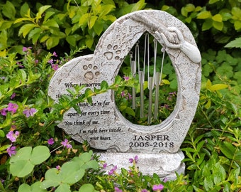 Pet Memorial Stones with Wind Chimes - Engraved Pet Polystone for Unforgettable Memories - Pet Footprint, for Garden Décor Dog or Cat
