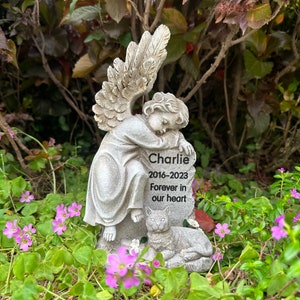Custom Cat Memorial Stones with Sleeping Angel Statue, Cat Pet Headstone Garden Stone, Loss of Cat Grave Markers, Cat Sympathy Gifts