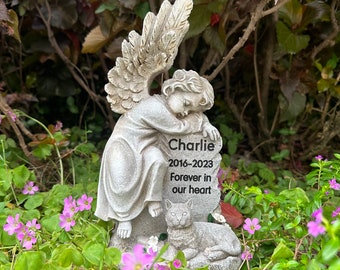 Custom Cat Memorial Stone, Sleeping Angel Statue, Pet Loss Gift