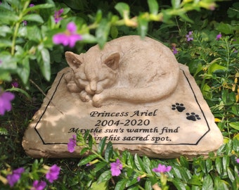 Orchid Valley Cat Memorial Stone - Sleeping Cat Garden Statue With Angel Wings, Pet Grave Marker