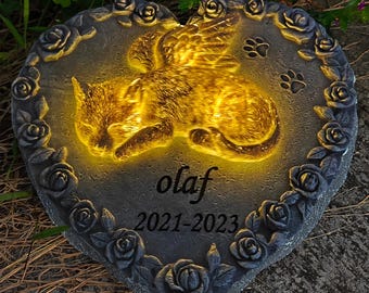 Personalized Solar Cat Memorial Stone, Pet Loss Garden Grave Marker