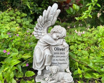 Custom Dog Memorial Stone, Sleeping Angel Statue, Pet Loss Gift