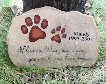 Pet Memorial Stone, Personalized pet Grave Markers with Sympathy Poem and Paw Print in Hand Design- Loss of Dog Gifts Garden Stone