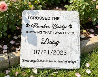 Custom Pet Memorial Stone Personalized Rainbow Bridge Dog Cat Outdoor Grave Marker Plaque Gift