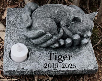 Custom Cat Memorial Stone, Sleeping Kitten Tombstone, Handmade Garden Decor