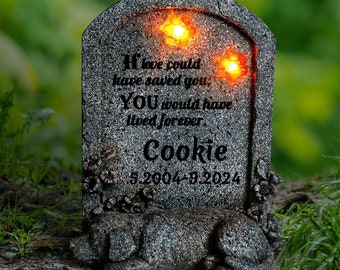 Personalized Solar Dog Memorial Stone, Paw Prints, Garden Pet Grave Marker