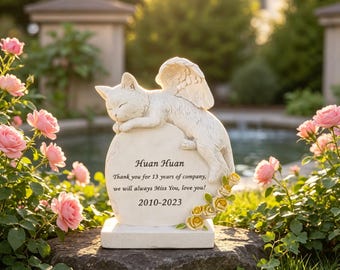 Personalized Angel Cat Pet Memorial Tombstone Grave Marker Resin Statue Keepsake Decor Gift
