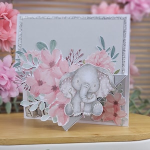 Handmade Baby Welcome, Baby Shower Card, Pink Elephant
