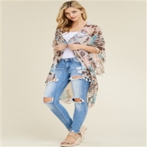 Kaki Floral Tassel Cardigan