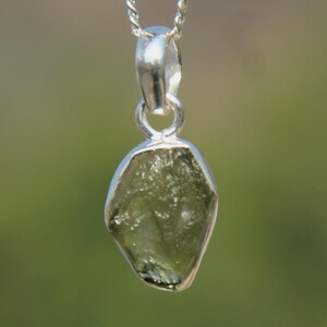 Raw Moldavite Crystal Pendant , Handmade Sterling Silver Pendant , Genuine Czech Tektite Pendant , Green Crystal Silver Jewelry