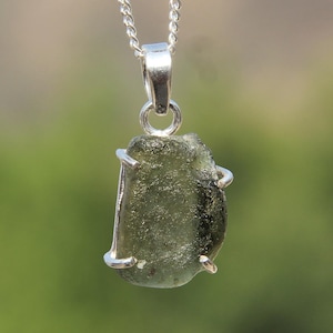 Moldavite Sterling Silver Pendant – Authentic Czech Meteorite Tektite Necklace