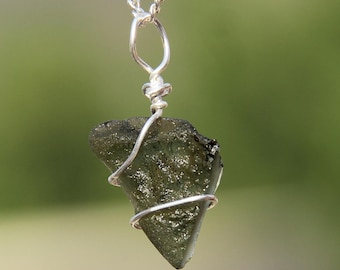 Moldavite Sterling Silver Pendant – Authentic Czech Meteorite Tektite Necklace